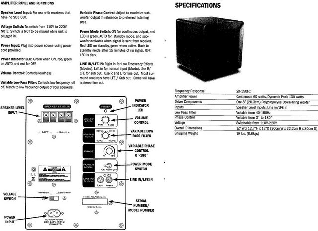 subwoofer specifications